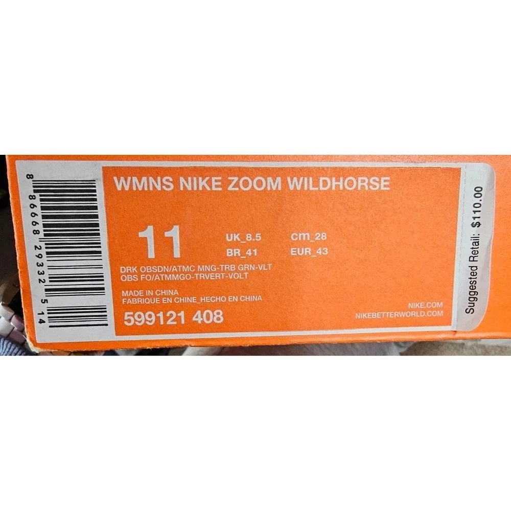 Nike Zoom Wildhorse Womens 11 Trail Running Shoes Dark Obsidian 599121-408